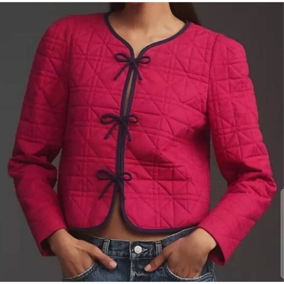 Anthropologie Dolan Linen Bow Front Quilted Lady Jacket Size Medium NWT - Picture 1 of 9